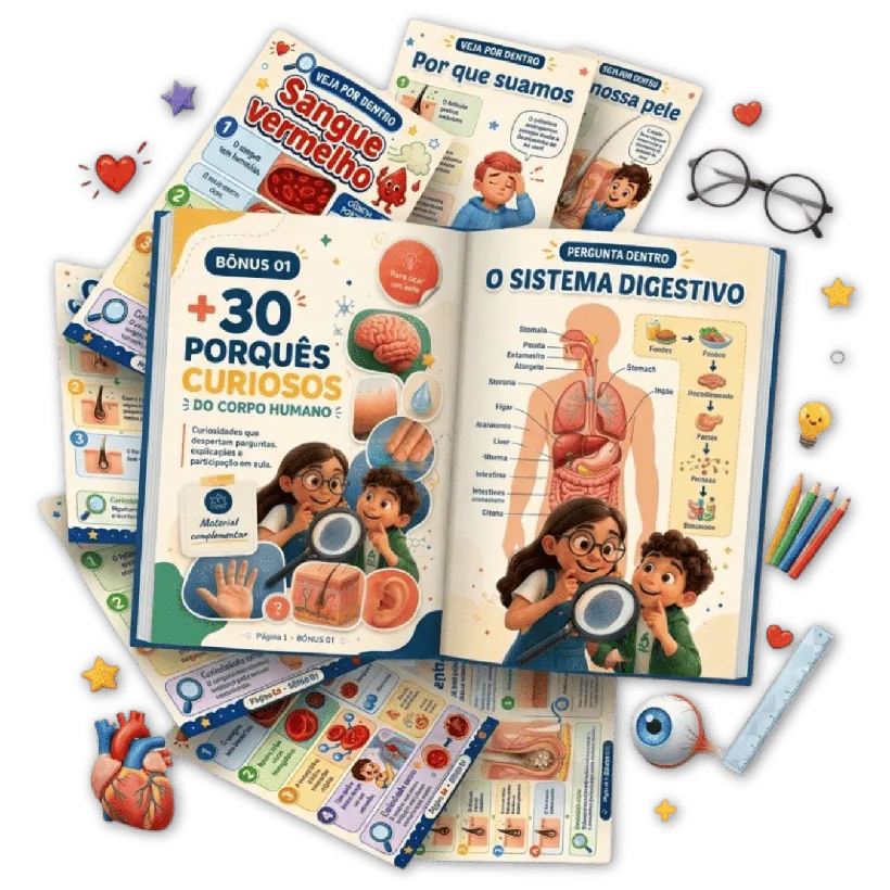 Mockup do Bônus 01 — +30 Porquês Curiosos do Corpo Humano