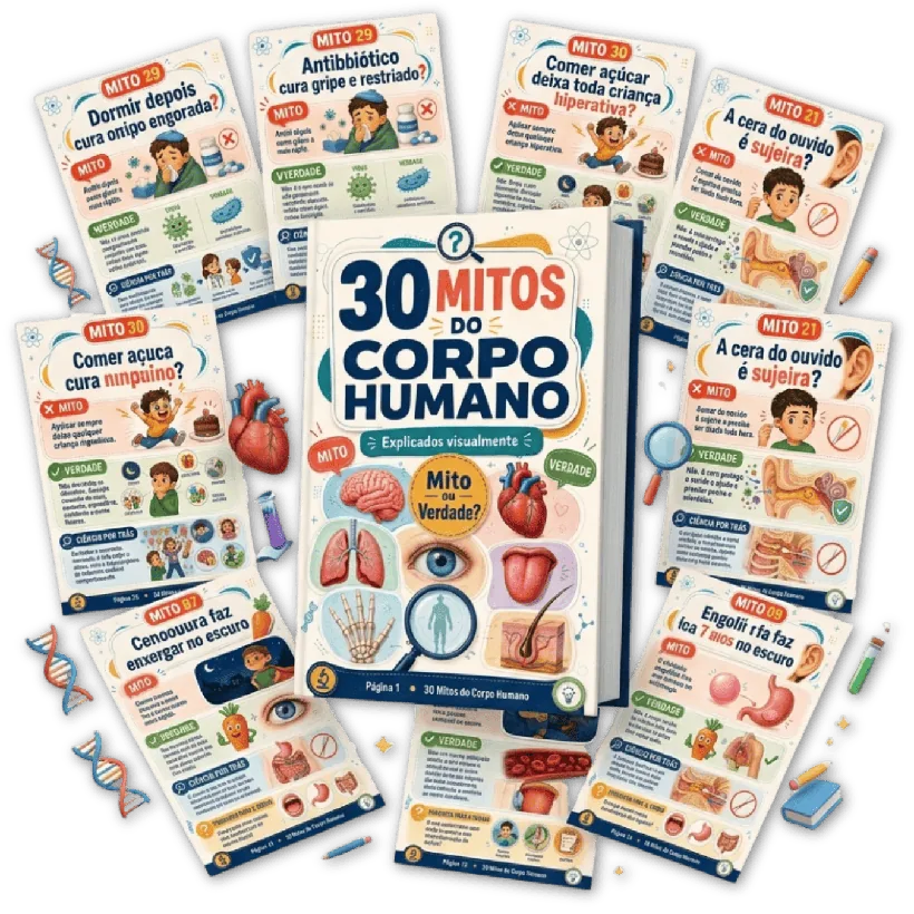 Mockup do Bônus 03 — 30 Mitos do Corpo Humano Explicados Visualmente